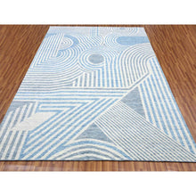 Load image into Gallery viewer, 9&#39;x12&#39; Steel Blue, Hand Knotted Geometric Art Deco Collection, Soft To The Touch Pure Wool, Oriental Rug FWR475758