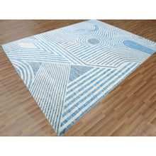 Load image into Gallery viewer, 9&#39;x12&#39; Steel Blue, Hand Knotted Geometric Art Deco Collection, Soft To The Touch Pure Wool, Oriental Rug FWR475758