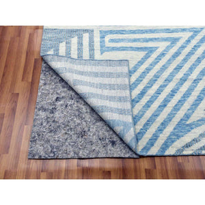 9'x12' Steel Blue, Hand Knotted Geometric Art Deco Collection, Soft To The Touch Pure Wool, Oriental Rug FWR475758