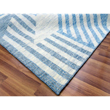 Load image into Gallery viewer, 9&#39;x12&#39; Steel Blue, Hand Knotted Geometric Art Deco Collection, Soft To The Touch Pure Wool, Oriental Rug FWR475758