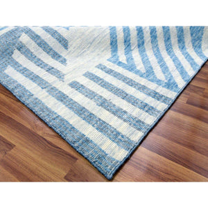 9'x12' Steel Blue, Hand Knotted Geometric Art Deco Collection, Soft To The Touch Pure Wool, Oriental Rug FWR475758