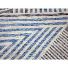 Load image into Gallery viewer, 9&#39;x12&#39; Steel Blue, Hand Knotted Geometric Art Deco Collection, Soft To The Touch Pure Wool, Oriental Rug FWR475758