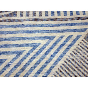 9'x12' Steel Blue, Hand Knotted Geometric Art Deco Collection, Soft To The Touch Pure Wool, Oriental Rug FWR475758