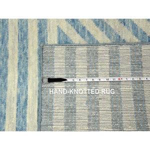 9'x12' Steel Blue, Hand Knotted Geometric Art Deco Collection, Soft To The Touch Pure Wool, Oriental Rug FWR475758