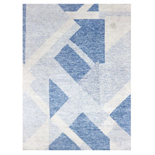 Load image into Gallery viewer, 9&#39;2&quot;x12&#39;3&quot; Steel Blue, Soft Pile Organic Wool, Hand Knotted Geometric Art Deco Collection, Oriental Rug FWR475764