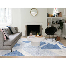 Load image into Gallery viewer, 9&#39;2&quot;x12&#39;3&quot; Steel Blue, Soft Pile Organic Wool, Hand Knotted Geometric Art Deco Collection, Oriental Rug FWR475764
