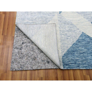 9'2"x12'3" Steel Blue, Soft Pile Organic Wool, Hand Knotted Geometric Art Deco Collection, Oriental Rug FWR475764