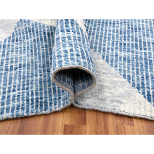 9'2"x12'3" Steel Blue, Soft Pile Organic Wool, Hand Knotted Geometric Art Deco Collection, Oriental Rug FWR475764