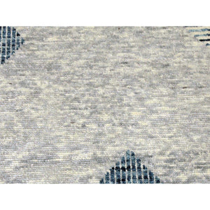 9'2"x12'3" Steel Blue, Soft Pile Organic Wool, Hand Knotted Geometric Art Deco Collection, Oriental Rug FWR475764