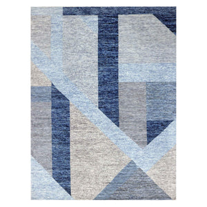 9'2"x11'10" Beau Blue, Geometric Art Deco Collection Soft to the Touch, Soft Wool Hand Knotted, Oriental Rug FWR475770