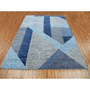 9'2"x11'10" Beau Blue, Geometric Art Deco Collection Soft to the Touch, Soft Wool Hand Knotted, Oriental Rug FWR475770