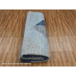9'2"x11'10" Beau Blue, Geometric Art Deco Collection Soft to the Touch, Soft Wool Hand Knotted, Oriental Rug FWR475770