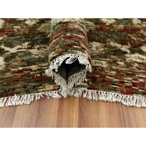 9'1"x11'10" Green With Pop Of Red, Abrash, Salt And Pepper, Persian Mahal Design, Soft 100% Wool, Hand Knotted, Oriental Rug FWR475818