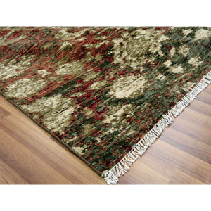 9'1"x11'10" Green With Pop Of Red, Abrash, Salt And Pepper, Persian Mahal Design, Soft 100% Wool, Hand Knotted, Oriental Rug FWR475818
