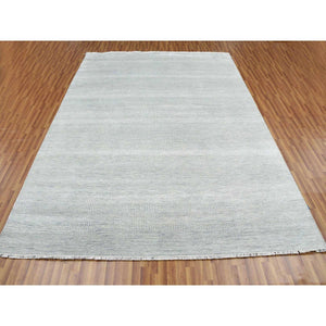 9'x12'1" Battleship Gray, Wool And Silk Hand Knotted, Grass Design Dense Weave, Tone On Tone Soft To Touch, Oriental Rug FWR475842