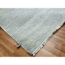 Load image into Gallery viewer, 9&#39;x12&#39;1&quot; Battleship Gray, Wool And Silk Hand Knotted, Grass Design Dense Weave, Tone On Tone Soft To Touch, Oriental Rug FWR475842