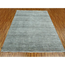 Load image into Gallery viewer, 8&#39;x10&#39; Ash Gray, Wool And Silk Hand Knotted, Grass Design Dense Weave, Tone On Tone Soft To The Touch, Oriental Rug FWR475890