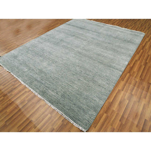 8'x10' Ash Gray, Wool And Silk Hand Knotted, Grass Design Dense Weave, Tone On Tone Soft To The Touch, Oriental Rug FWR475890