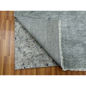 8'x10' Ash Gray, Wool And Silk Hand Knotted, Grass Design Dense Weave, Tone On Tone Soft To The Touch, Oriental Rug FWR475890