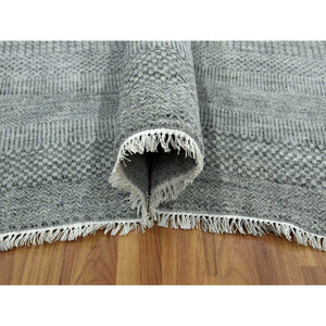 8'x10' Ash Gray, Wool And Silk Hand Knotted, Grass Design Dense Weave, Tone On Tone Soft To The Touch, Oriental Rug FWR475890