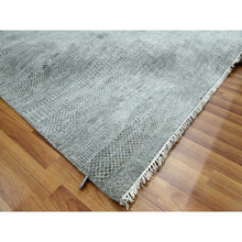 Load image into Gallery viewer, 8&#39;x10&#39; Ash Gray, Wool And Silk Hand Knotted, Grass Design Dense Weave, Tone On Tone Soft To The Touch, Oriental Rug FWR475890