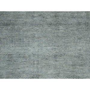 8'x10' Ash Gray, Wool And Silk Hand Knotted, Grass Design Dense Weave, Tone On Tone Soft To The Touch, Oriental Rug FWR475890