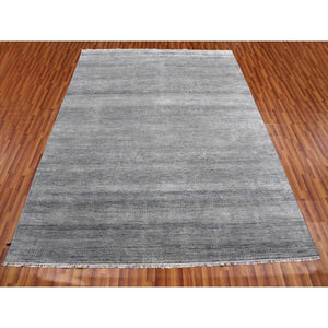 8'x10'2" Ash Gray, Hand Knotted Grass Design, Densely Woven Tone On Tone, Soft To The Touch Wool And Silk, Oriental Rug FWR475902