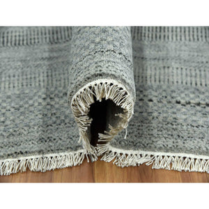 8'x10'2" Ash Gray, Hand Knotted Grass Design, Densely Woven Tone On Tone, Soft To The Touch Wool And Silk, Oriental Rug FWR475902