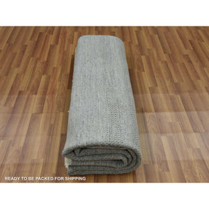 8'x10'2" Ash Gray, Hand Knotted Grass Design, Densely Woven Tone On Tone, Soft To The Touch Wool And Silk, Oriental Rug FWR475902