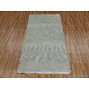 3'x5'3" Battleship Gray, Grass Design Dense Weave, Tone On Tone Soft To The Touch, Wool And Silk Hand Knotted, Oriental Rug FWR476118