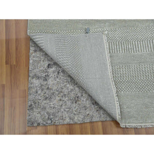 3'x5'3" Battleship Gray, Grass Design Dense Weave, Tone On Tone Soft To The Touch, Wool And Silk Hand Knotted, Oriental Rug FWR476118
