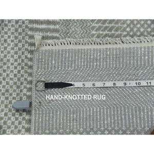 3'x5'3" Battleship Gray, Grass Design Dense Weave, Tone On Tone Soft To The Touch, Wool And Silk Hand Knotted, Oriental Rug FWR476118