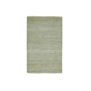 3'x5'3" Light Green, Hand Knotted Grass Design, Densely Woven Tone on Tone, Soft Pile Wool and Silk, Oriental Rug FWR476124