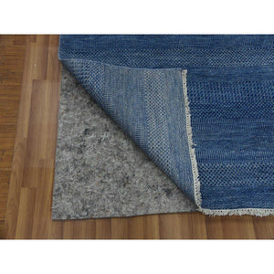 12'x18' Dark Sapphire, Hand Knotted Grass Design, Dense Weave Tone On Tone, Soft Pile Wool And Silk, Oversized Oriental Rug FWR476148