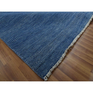 12'x18' Dark Sapphire, Hand Knotted Grass Design, Dense Weave Tone On Tone, Soft Pile Wool And Silk, Oversized Oriental Rug FWR476148