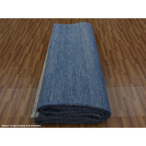 12'x18' Dark Sapphire, Hand Knotted Grass Design, Dense Weave Tone On Tone, Soft Pile Wool And Silk, Oversized Oriental Rug FWR476148