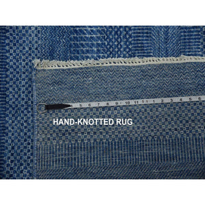 12'x18' Dark Sapphire, Hand Knotted Grass Design, Dense Weave Tone On Tone, Soft Pile Wool And Silk, Oversized Oriental Rug FWR476148