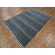 Load image into Gallery viewer, 6&#39;x9&#39; Yankees Blue, Densely Woven Tone On Tone, Soft To The Touch Wool And Silk, Hand Knotted Grass Design, Oriental Rug FWR476178