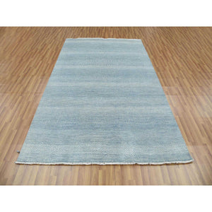 6'x9'3" Queen Blue, Grass Design Dense Weave, Tone On Tone Soft Pile, Wool And Silk Hand Knotted, Oriental Rug FWR476184