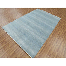 Load image into Gallery viewer, 6&#39;x9&#39;3&quot; Queen Blue, Grass Design Dense Weave, Tone On Tone Soft Pile, Wool And Silk Hand Knotted, Oriental Rug FWR476184
