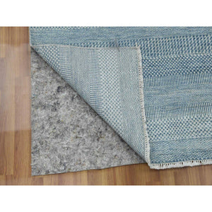 6'x9'3" Queen Blue, Grass Design Dense Weave, Tone On Tone Soft Pile, Wool And Silk Hand Knotted, Oriental Rug FWR476184
