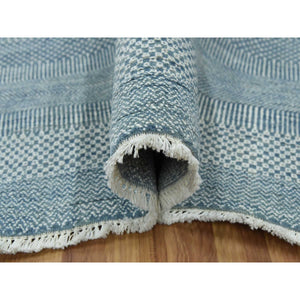 6'x9'3" Queen Blue, Grass Design Dense Weave, Tone On Tone Soft Pile, Wool And Silk Hand Knotted, Oriental Rug FWR476184