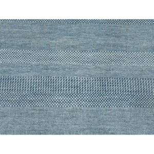 6'x9'3" Queen Blue, Grass Design Dense Weave, Tone On Tone Soft Pile, Wool And Silk Hand Knotted, Oriental Rug FWR476184