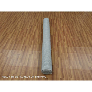 6'x9'3" Queen Blue, Grass Design Dense Weave, Tone On Tone Soft Pile, Wool And Silk Hand Knotted, Oriental Rug FWR476184