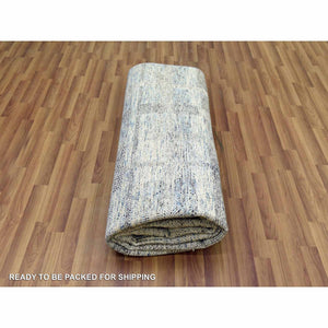 8'x10'2" Beige, Hand Knotted Geometric Opened Up Plaid Design, 100% Wool, Oriental Rug FWR476274