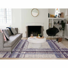 Load image into Gallery viewer, 9&#39;x12&#39;1&quot; Cloud Gray, Geometric Opened Up Plaid Design, 100% Wool Hand Knotted, Oriental Rug FWR476286