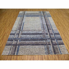 Load image into Gallery viewer, 9&#39;x12&#39;1&quot; Cloud Gray, Geometric Opened Up Plaid Design, 100% Wool Hand Knotted, Oriental Rug FWR476286