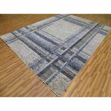Load image into Gallery viewer, 9&#39;x12&#39;1&quot; Cloud Gray, Geometric Opened Up Plaid Design, 100% Wool Hand Knotted, Oriental Rug FWR476286