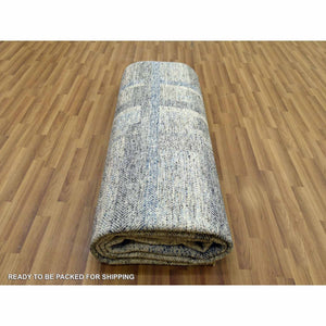 9'x12'1" Cloud Gray, Geometric Opened Up Plaid Design, 100% Wool Hand Knotted, Oriental Rug FWR476286