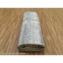 Load image into Gallery viewer, 9&#39;x12&#39;1&quot; Cloud Gray, Geometric Opened Up Plaid Design, 100% Wool Hand Knotted, Oriental Rug FWR476286